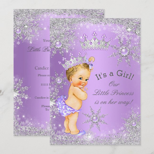 Invitación Ducha de Bebé Princesa Lavanda Maravilla Rubia (Anverso / Reverso)
