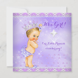 Invitación Ducha de Bebé Princesa Lila Púrpura Lavanda Rubia