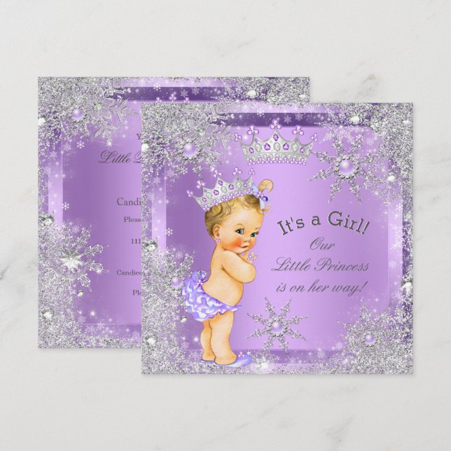 Invitación Ducha de Bebé Princesa Lilac Wonderland Bebé Rubia (Anverso / Reverso)