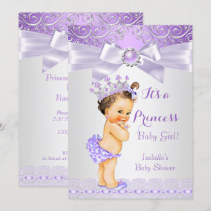 Invitación Ducha de bebé princesa lirio blanco lavanda morena