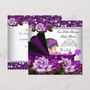 Invitación Ducha de Bebé Princesa Niña Ciruela Rosa
