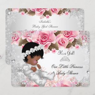 Invitación Ducha de bebé princesa niña copos de nieve rosas r