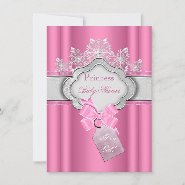 Invitación Ducha de Bebé Princesa Niña Corona Rosa Lazo (Anverso)