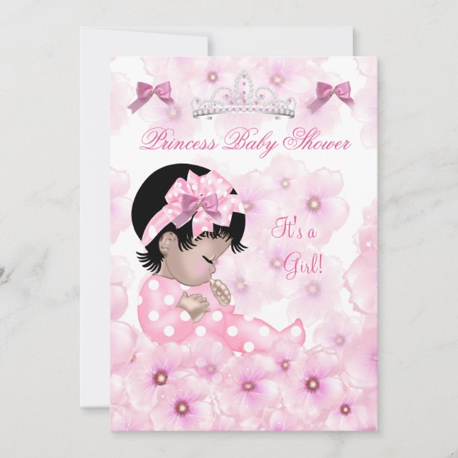 Invitación Ducha de bebé princesa niña floral asiática rosa (Anverso)