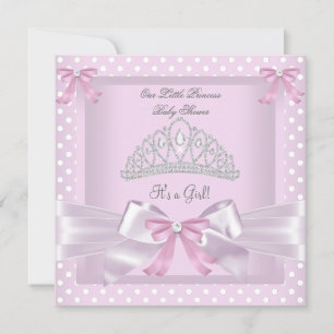 Invitación Ducha de Bebé Princesa Niña Lunares Rosados Lazo
