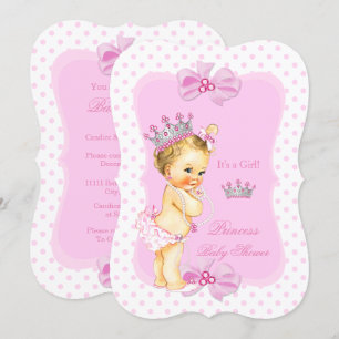 Invitación Ducha de Bebé Princesa Niña Lunares Rosados Rubia