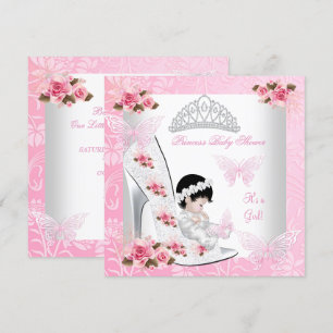Invitación Ducha de Bebé Princesa Niña Mariposa Zapato Rosa R
