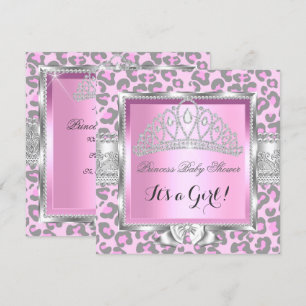 Invitación Ducha de Bebé Princesa Niña Rosa Gris Leopardo