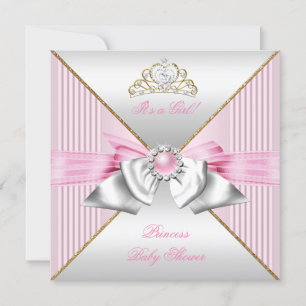 Invitación Ducha de bebé princesa niña rosa perla oro plata 2