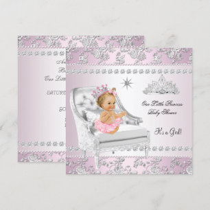 Invitación Ducha de bebé princesa niña rosa silla plateada ru