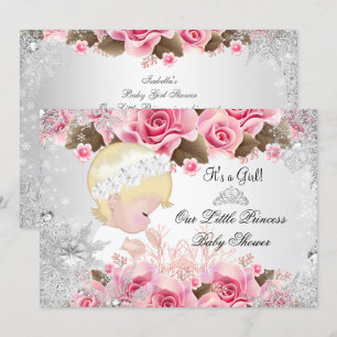 Invitación Ducha de Bebé Princesa Niña Rosas Copo de Nieve Ro