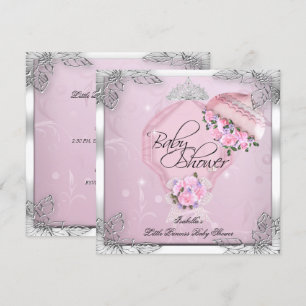 Invitación Ducha de Bebé Princesa Niña Rosas Rosa Plata