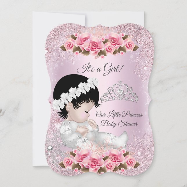 Invitación Ducha de Bebé Princesa Niña Rosas Rosadas (Anverso)