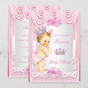 Invitación Ducha de Bebé Princesa Niña Rubia Seda Rosa