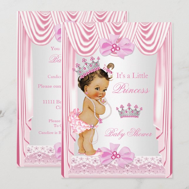 Invitación Ducha de Bebé Princesa Niña Seda Rosa (Anverso / Reverso)
