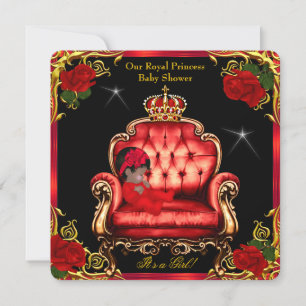 Invitación Ducha de Bebé Princesa Niña Silla Rosa Roja Dorada