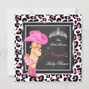 Invitación Ducha de Bebé Princesa Niña Vaquera Morena