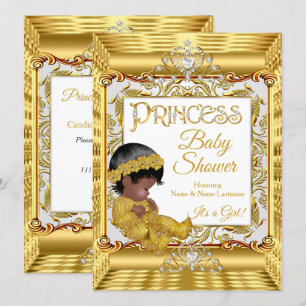 Invitación Ducha de Bebé Princesa Oscura Dorada Étnica Dorada