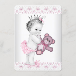 Invitación Ducha de Bebé Princesa Oso de Peluche Rosa