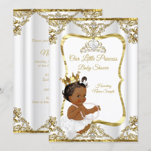 Invitación Ducha de Bebé Princesa Perla Blanca Dorada Étnica