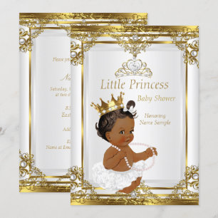 Invitación Ducha de Bebé Princesa Perla Blanca Dorada Étnica