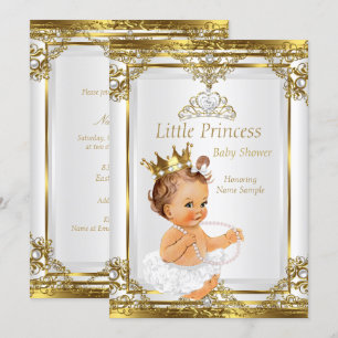 Invitación Ducha de bebé princesa perla blanca oro Morena