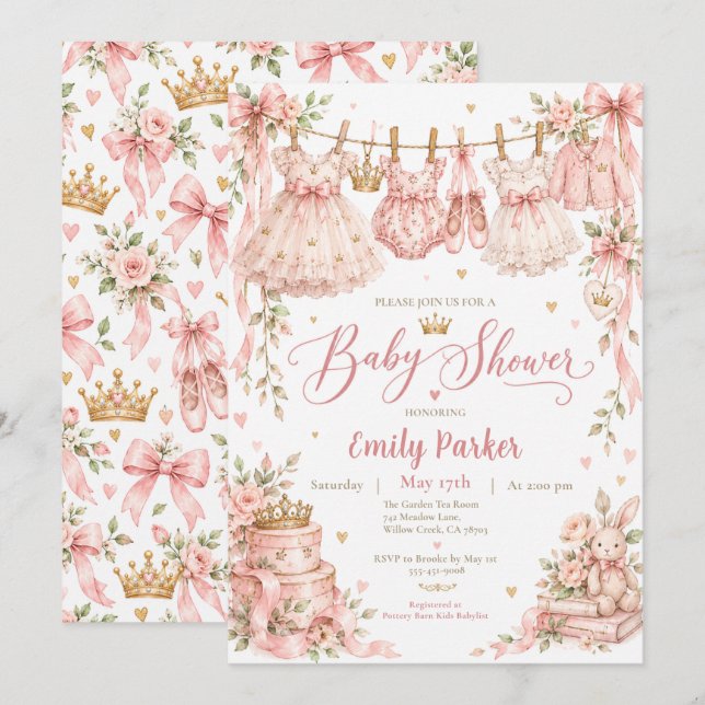 Invitación Ducha de Bebé Princesa Rosa (Anverso / Reverso)