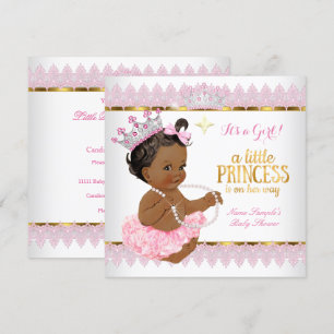 Invitación Ducha de Bebé Princesa Rosa Dorado Niña Étnica