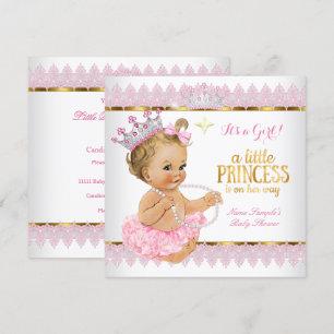 Invitación Ducha de Bebé Princesa Rosa Dorado Rubia Niña
