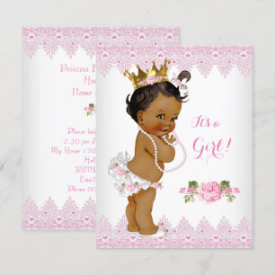 Invitación Ducha de Bebé Princesa Rosa Encaje Blanco Étnico