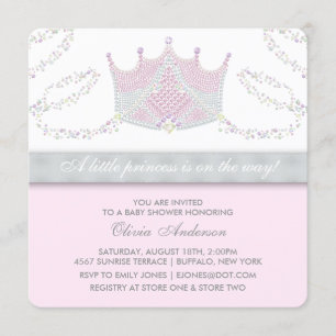 Invitación Ducha de Bebé Princesa Rosa Gris Tiara