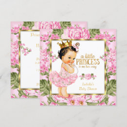 Invitación Ducha de Bebé Princesa Rosa Oro Floral Rosa