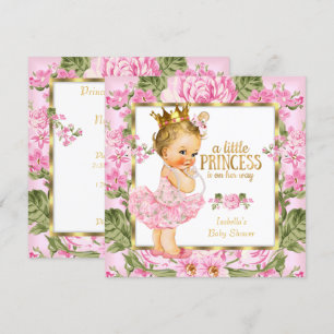 Invitación Ducha de Bebé Princesa Rosa Oro Rosa Floral Rubia