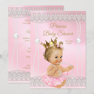 Invitación Ducha de bebé princesa rosa perla encaje rubia
