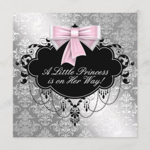 Invitación Ducha de Bebé Princesa Rosa Plateado