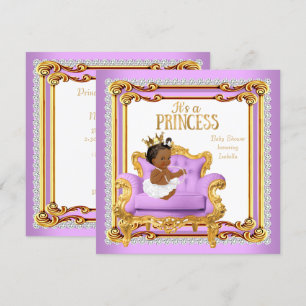 Invitación Ducha de Bebé Princesa Silla Lila Rosa Oro Étnico