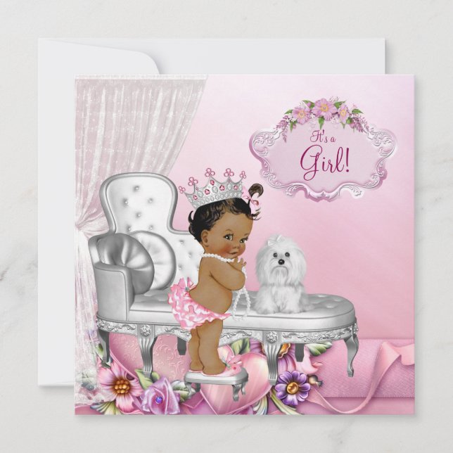 Invitación Ducha de Bebé Princesa Silla Rosa Femenina (Anverso)
