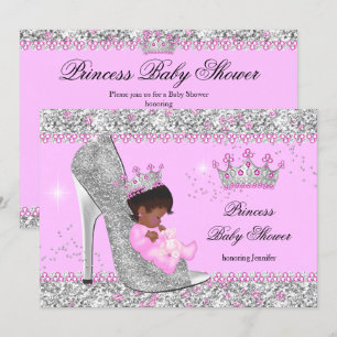 Invitación Ducha de Bebé Princesa Tacón Alto Plateado Étnico