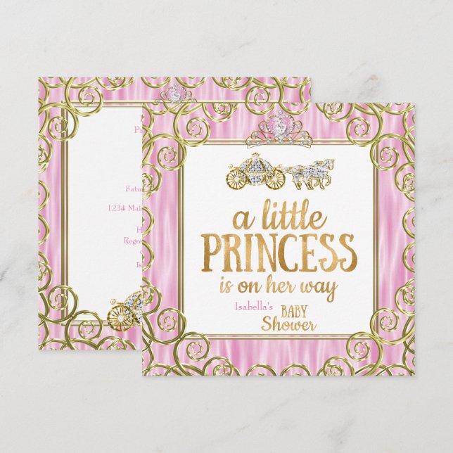 Invitación Ducha de Bebé Princesa Tiara Carruaje de Caballo R (Anverso / Reverso)