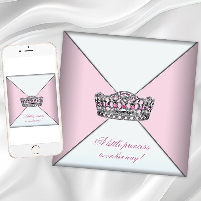 Invitación Ducha de Bebé Princesa Tiara de Diamante Rosa (Pink  princess baby shower invitation or any event. Add your own text to the front and back.)