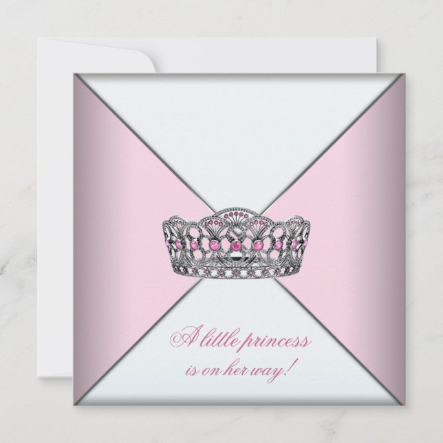 Invitación Ducha de Bebé Princesa Tiara de Diamante Rosa (Anverso)