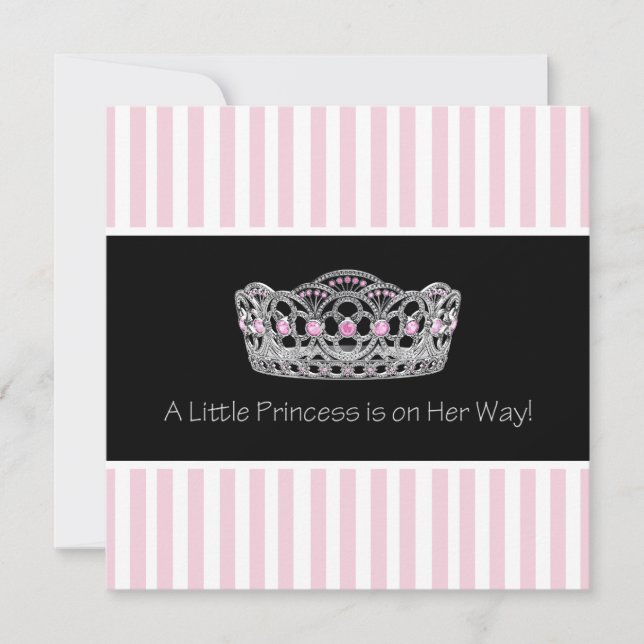 Invitación Ducha de Bebé Princesa Tiara Rosa Negro (Anverso)