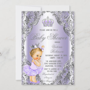 Invitación Ducha de Bebé Princesa Tutú de Plata Lavanda
