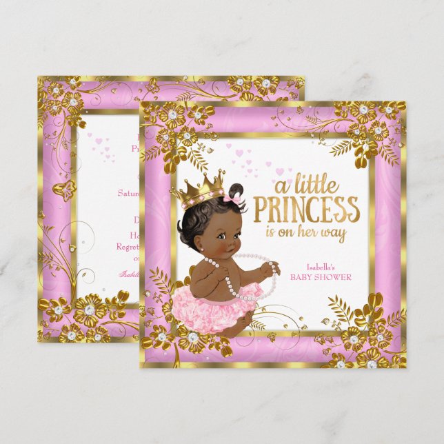 Invitación Ducha de Bebé Princesa Tutú Rosa Floral Étnico (Anverso / Reverso)