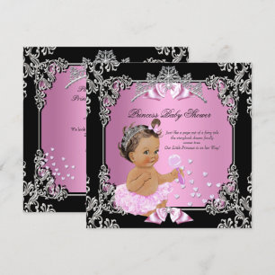 Invitación Ducha de Bebé Princesa Tutú Rosa Negro Morena