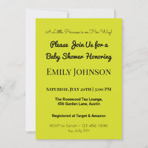 Invitación Ducha de Bebé Princesita Amarillo Negro