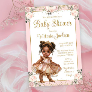Invitación Ducha de Bebé Princesita Rosa Dorado