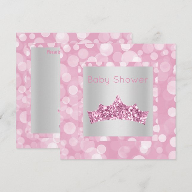 Invitación Ducha de bebé Princess Pink Silver Bubble (Anverso / Reverso)