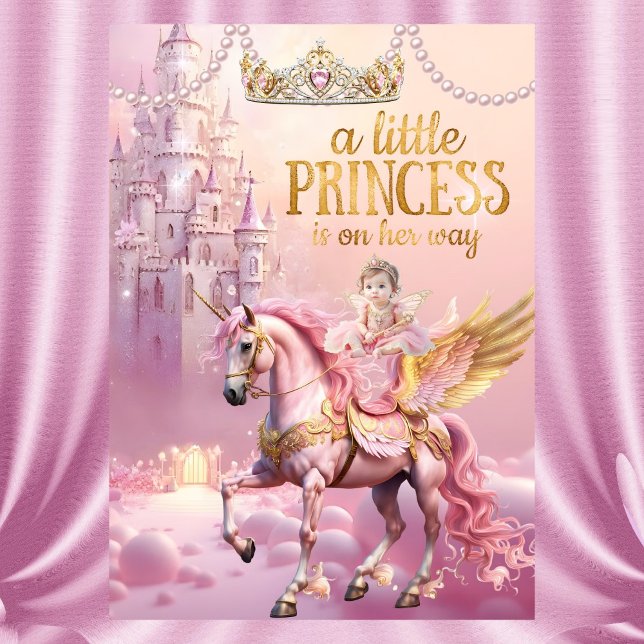 Invitación Ducha de bebé Princess Pink unicornio caballo cast (Subido por el creador)