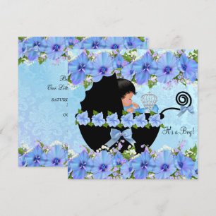 Invitación Ducha de bebé Príncipe afroamericano Niño Azul